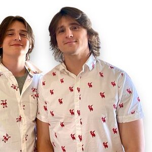 Denim & Flower Shirt Button Up White Dabbing Dancing Santa Christmas Medium